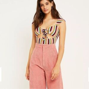 Out From Under Wanda by Urban Outfitters Tie-Front Striped Bodysuit
